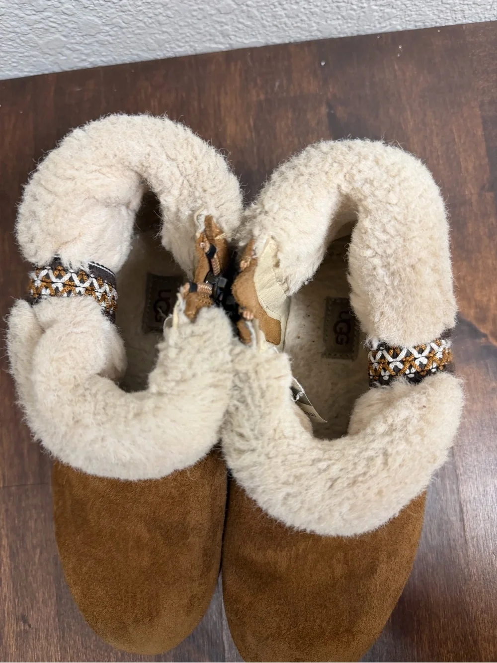 UGG Kids Chestnut Suede Boots with Cream Sherpa Cuff